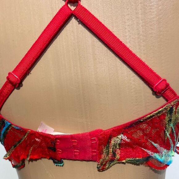 PINK Victoria's Secret Women's Red Floral Racerback Date Push Up Bra Size Small - Picture 6 of 10